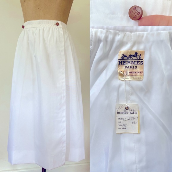 Hermès vintage 1970's white cotton wrap dress 28